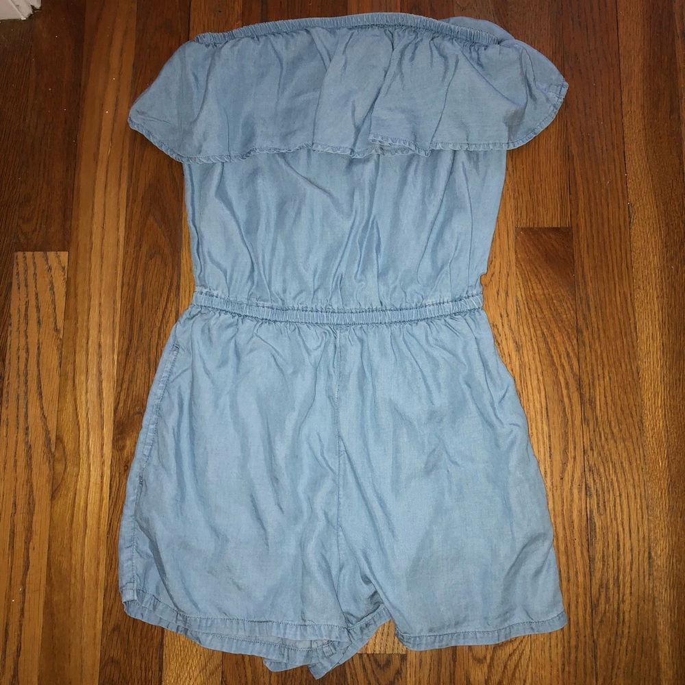 Light blue denim romper
